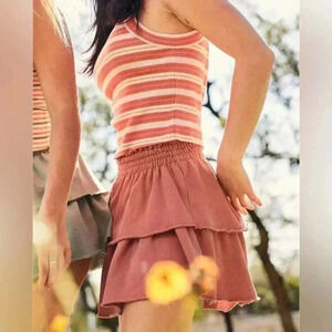 Aerie Weekend Ruffle Layered Mini Skirt Burnt Sienna NWT Small